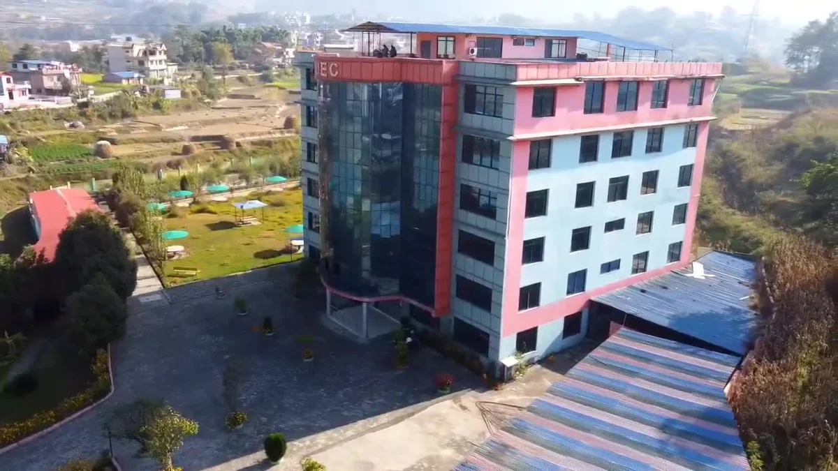 The Imperial College of Engineering campus at Tathali seen from above, fields and terraces around it