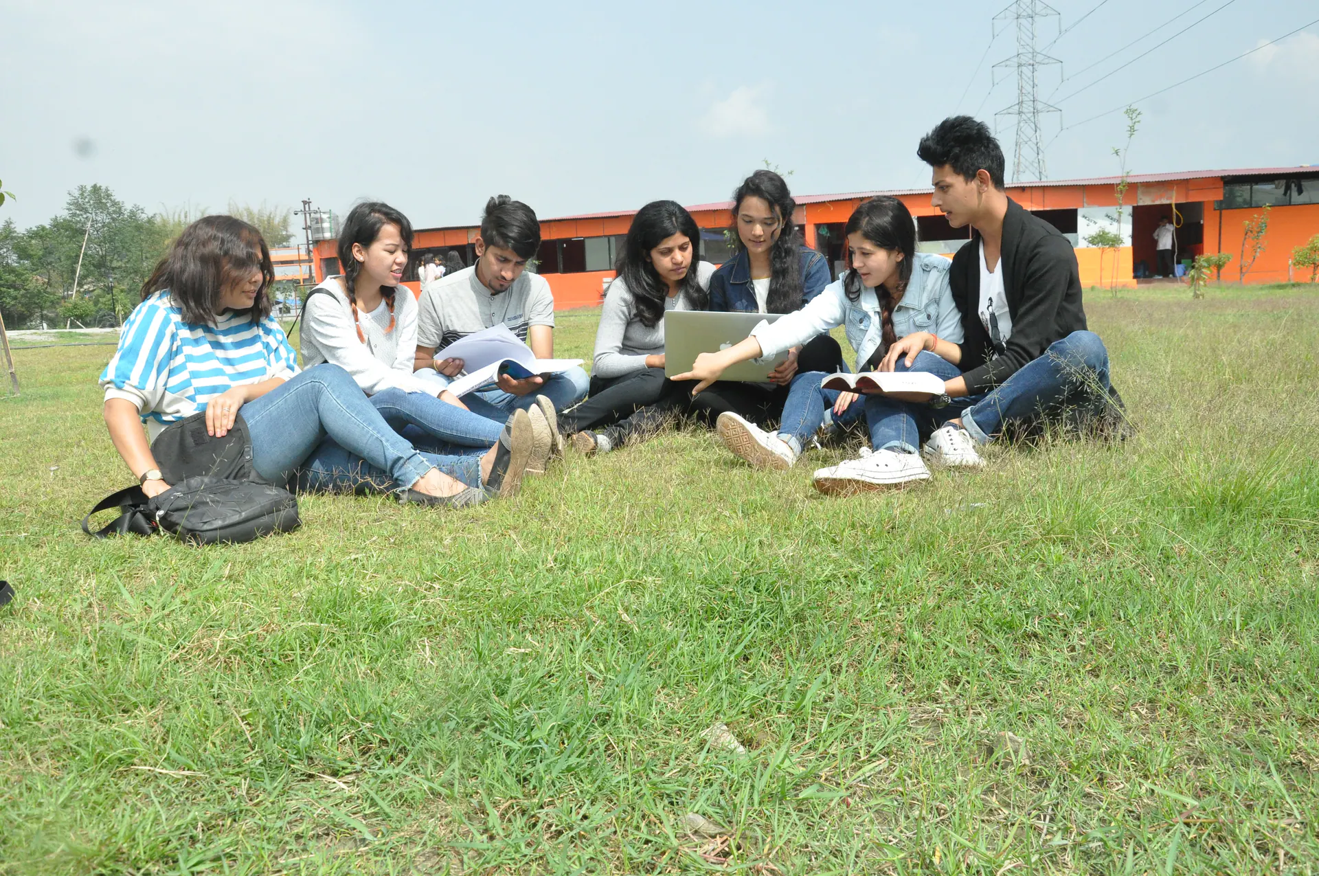 Students studying together on campus