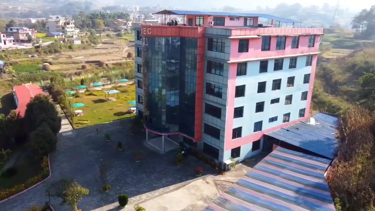 Aerial view of the Imperial College of Engineering campus building in Tathali, Bhaktapur